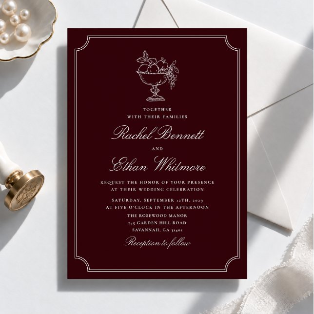 Convite de Casamento Clássico Vinho Tinto com Mold (Criador carregado)