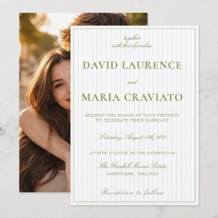 Convite de Casamento Clássico Vintage Verde e Azul
