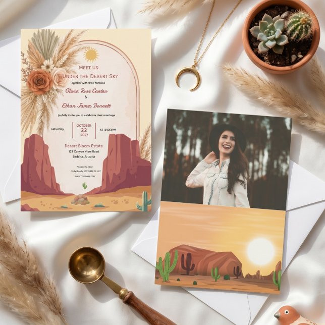 Convite de casamento clássico viral boho deserto d (Criador carregado)