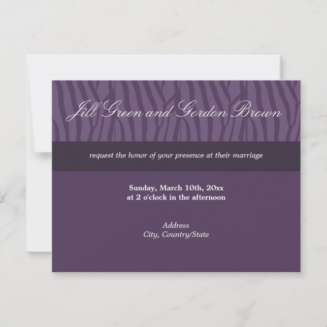 Convite de Casamento Classy Purple Zebra (Frente)