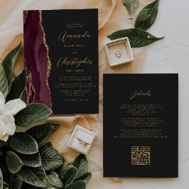 Convite de Casamento Código QR Ágata Dourada Borgo
