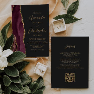 Convite de Casamento Código QR Ágata Dourada Borgo