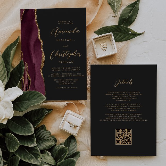Convite de Casamento Código QR Ágata Dourada Borgo (Criador carregado)