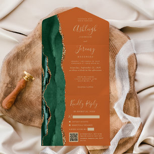 Convite de Casamento Código QR Ágata Verde Queimad