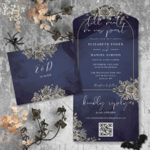 Convite de Casamento Código QR Arco Dourado Gótico