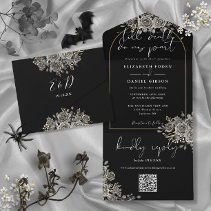 Convite de Casamento Código QR Arco Dourado Gótico
