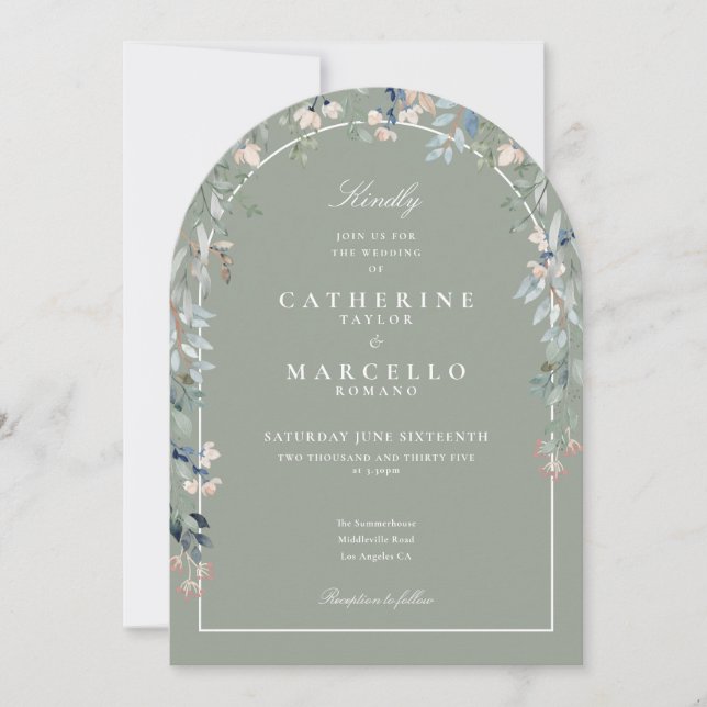 Convite de Casamento Código QR Arco Floral de Flor (Frente)