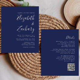 Convite de Casamento Código QR Azul Marinho Orçame