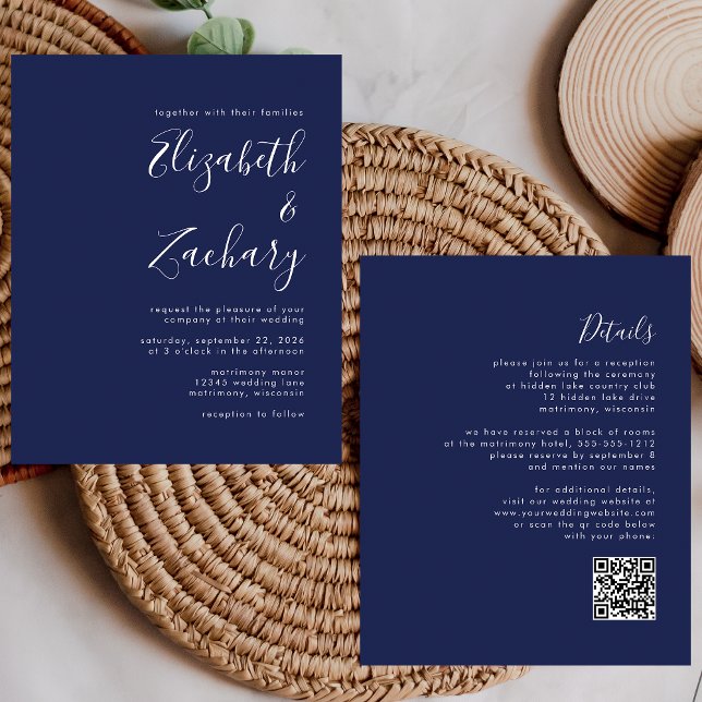 Convite de Casamento Código QR Azul Marinho Orçame (Criador carregado)