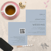 Convite de Casamento Código QR Azul Poeira Orçamen