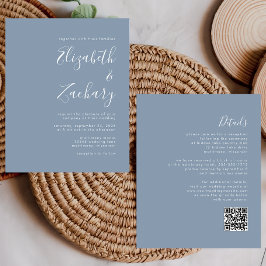 Convite de Casamento Código QR Azul Poeirento Orça