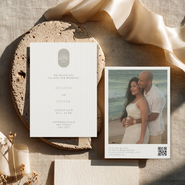 convite de casamento código QR de carvalho vintage (Criador carregado)
