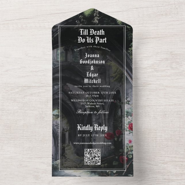 Convite de Casamento Código QR de Ruínas Góticas A (Interno)