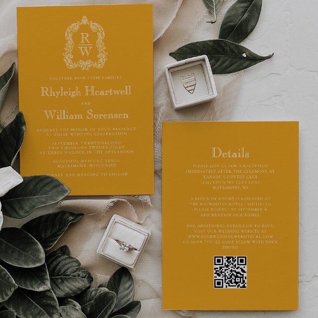 Convite de Casamento Código QR do Brasão do Monogr (Criador carregado)