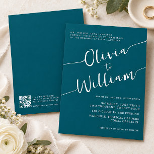 Convite de Casamento Código QR em Grafite Turquesa
