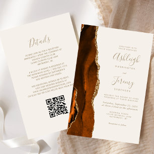 Convite de Casamento Código QR em Marfim Dourado O