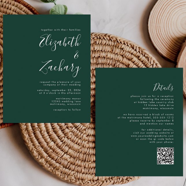 Convite de Casamento Código QR Emerald Green Rotei (Criador carregado)