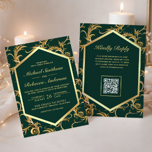 Convite de Casamento Código QR Esmeralda Verde Dou