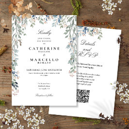 Convite de Casamento Código QR Floral de Flores Si