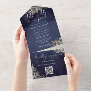 Convite de Casamento Código QR Floral Gótico Meia-