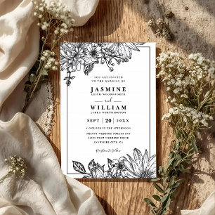 Convite de Casamento Código QR Floral Vintage Rúst