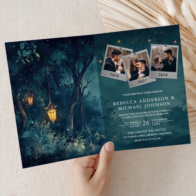 Convite de Casamento Código QR Foto Lanternas Flor (Criador carregado)
