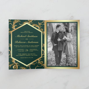 Convite de Casamento Código QR Foto Verde Esmerald