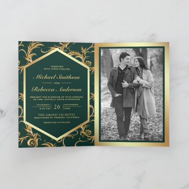 Convite de Casamento Código QR Foto Verde Esmerald (Interior)