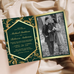 Convite de Casamento Código QR Foto Verde Esmerald