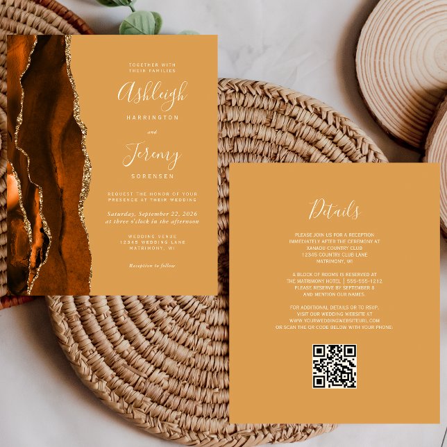 Convite de Casamento Código QR Honey Gold Rust Eco (Criador carregado)