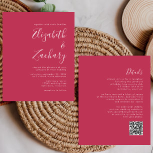 Convite de Casamento Código QR Magenta Roteiro Orç