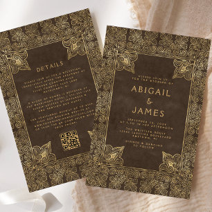 Convite de Casamento Código QR Moldura Vintage Mar