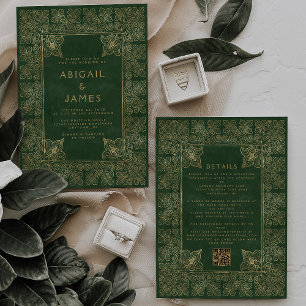 Convite de Casamento Código QR Moldura Vintage Ver