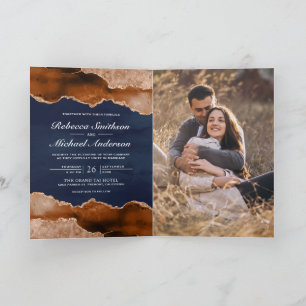 Convite de Casamento Código QR Naval Mármore Ágata