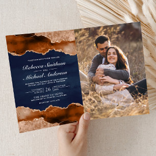 Convite de Casamento Código QR Naval Mármore Ágata