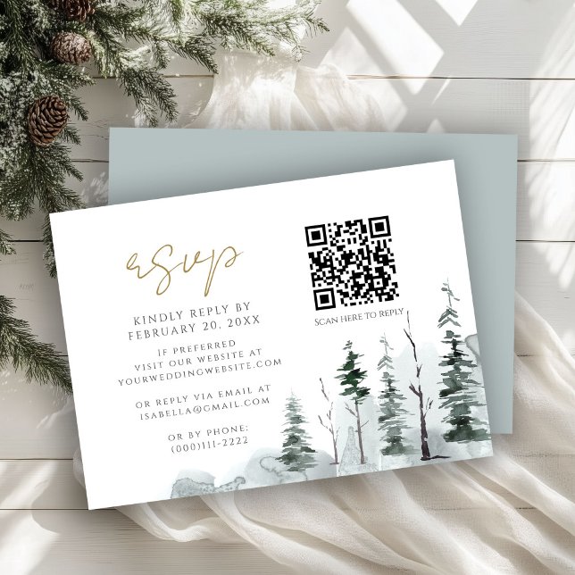 Convite de Casamento Código QR Paisagem de Inverno (Criador carregado)