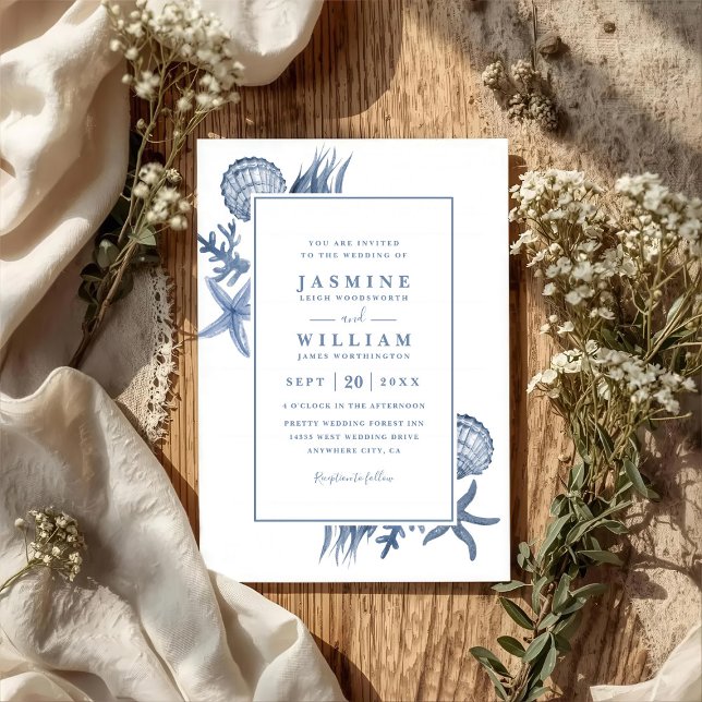Convite de Casamento Código QR Praia Oceano Marinh (Criador carregado)