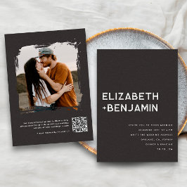 Convite de Casamento Código QR Preto e Branco com