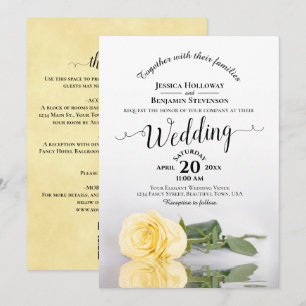 Convite de Casamento Código QR Rosa Amarela Caligr