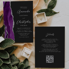 Convite de Casamento Código QR Roxo Escuro Ágata P