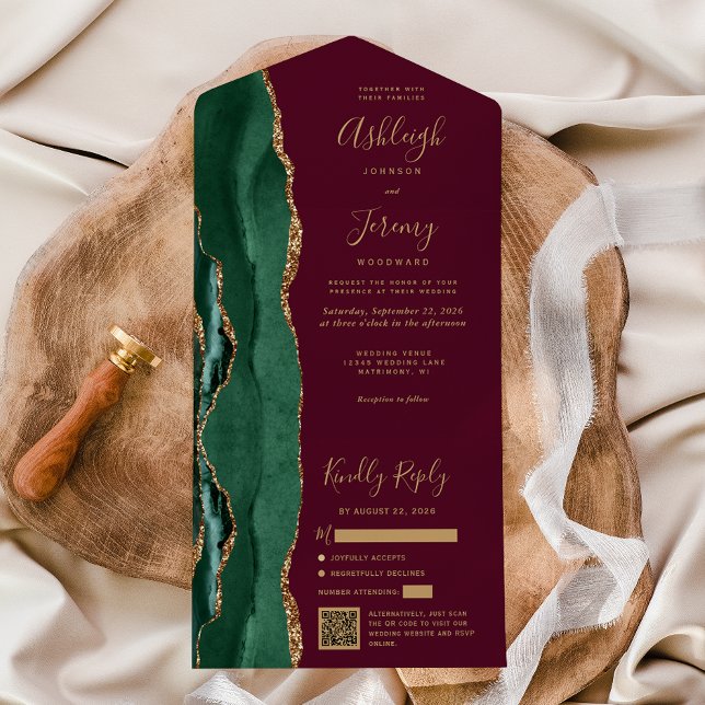 Convite de Casamento Código QR Verde Esmeralda Dou (Criador carregado)