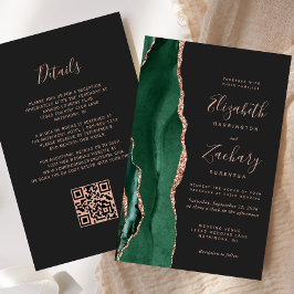 Convite de Casamento Código QR Verde Rosa Dourado