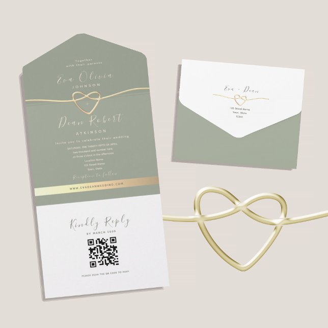 Convite de Casamento Código QR Verde Sage (Criador carregado)