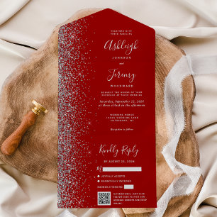 Convite de Casamento Código QR Vermelho Escarlate
