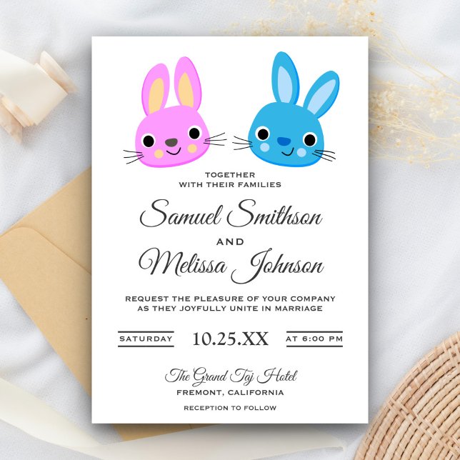 Convite de Casamento Coelho Kawaii Fofo (Criador carregado)