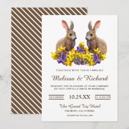 Convite de Casamento Coelhos Florais Românticos Fo