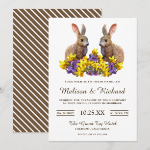 Convite de Casamento Coelhos Florais Românticos Fo