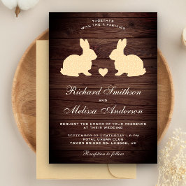 Convite de Casamento Coelhos Românticos em Madeira