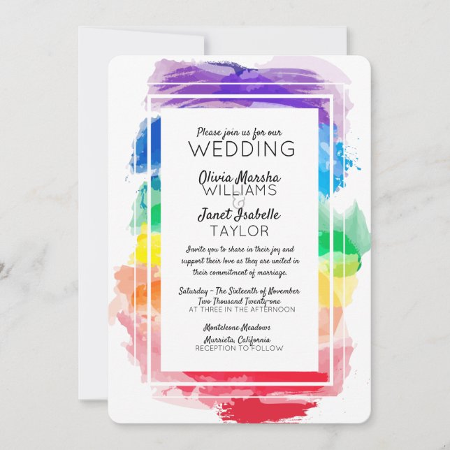 Convite de Casamento Coleção Aquarelas Arco-íris (Frente)