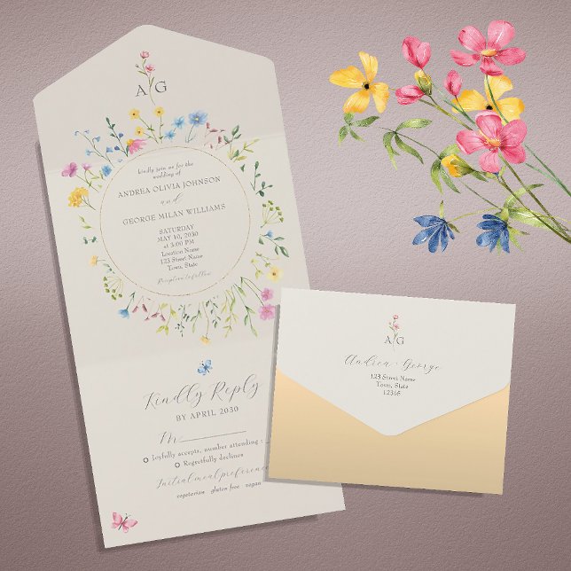 Convite de Casamento Colorido de Flores Silvestres (Criador carregado)